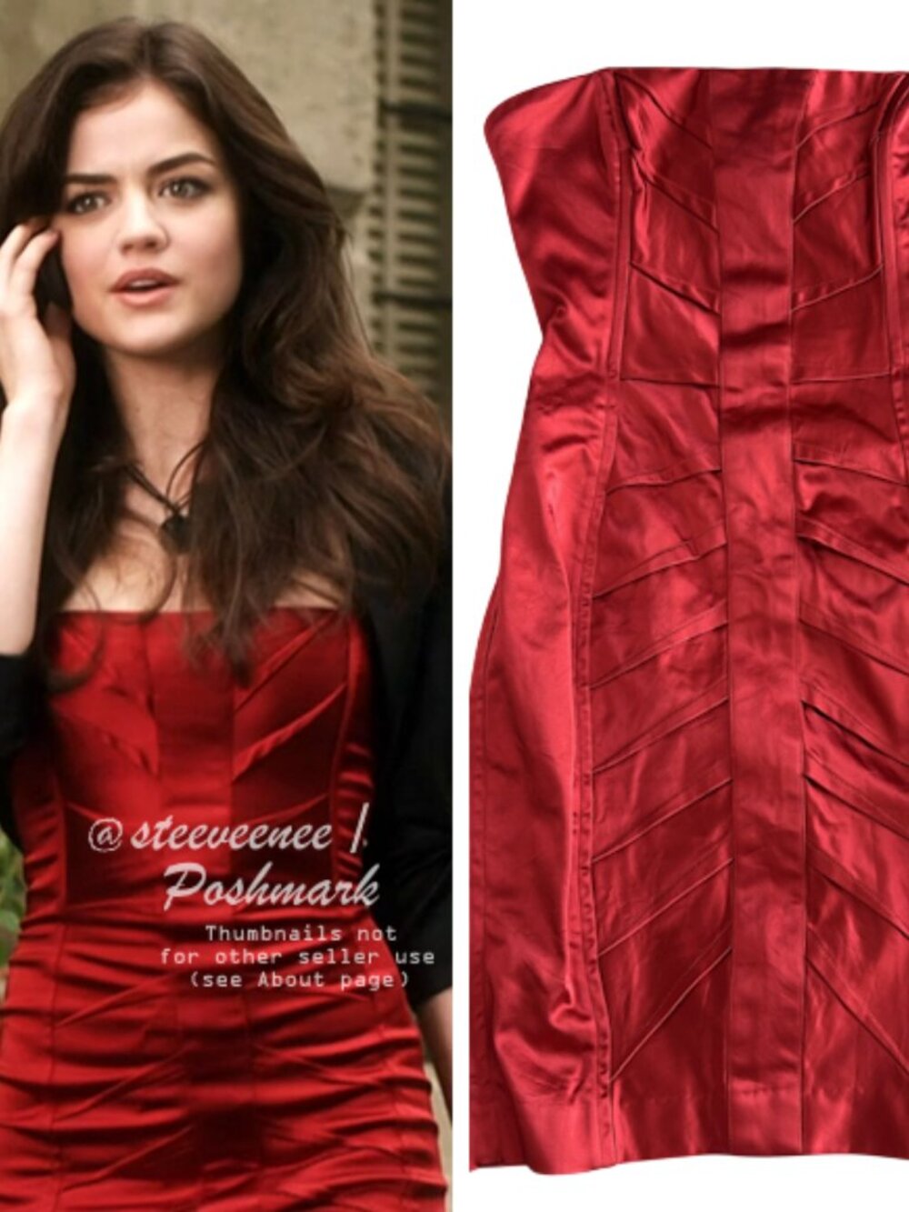 Bebe Strapless Satin Dress ASO Aria Montgomery